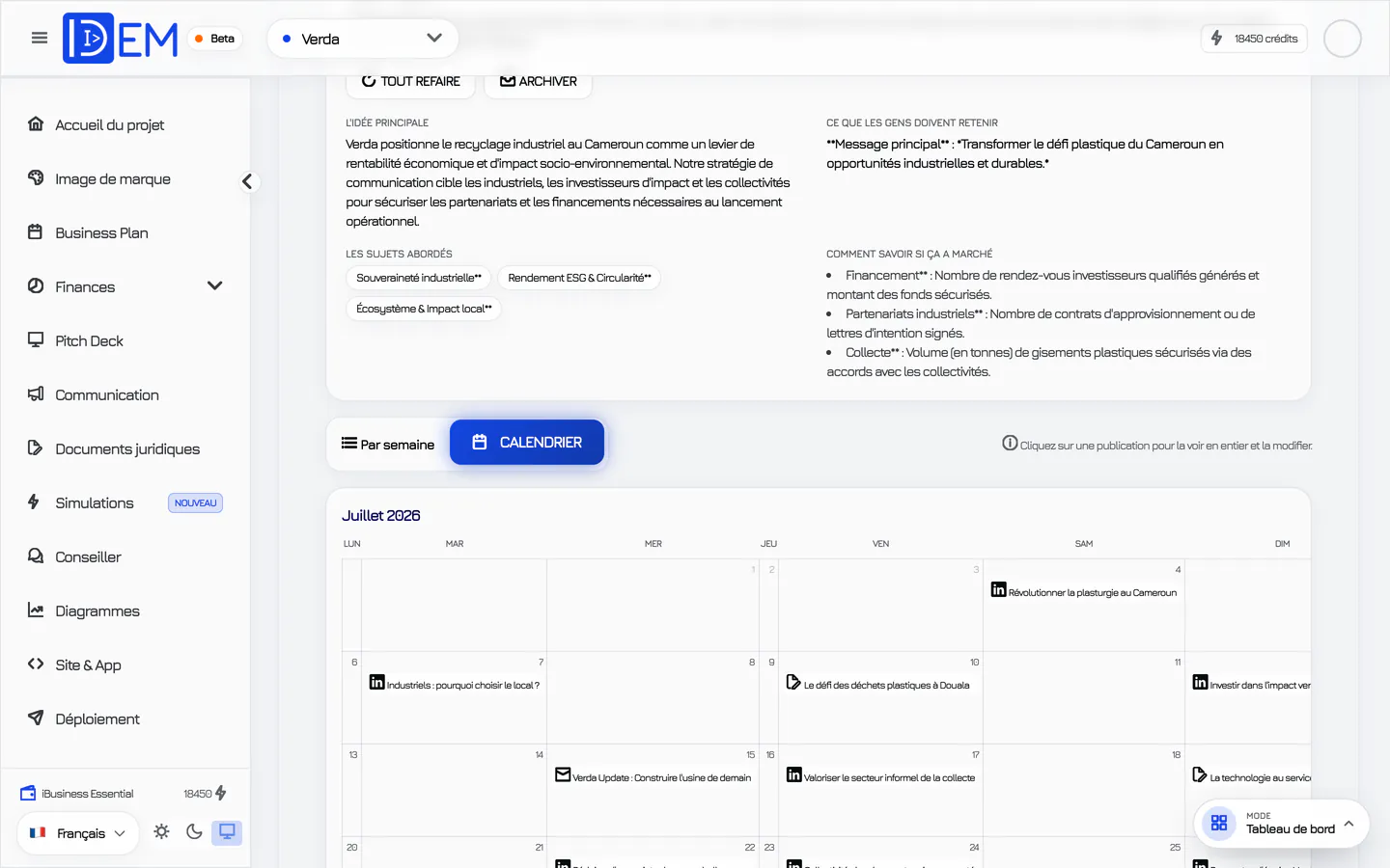 Verda's editorial calendar and generated social media posts