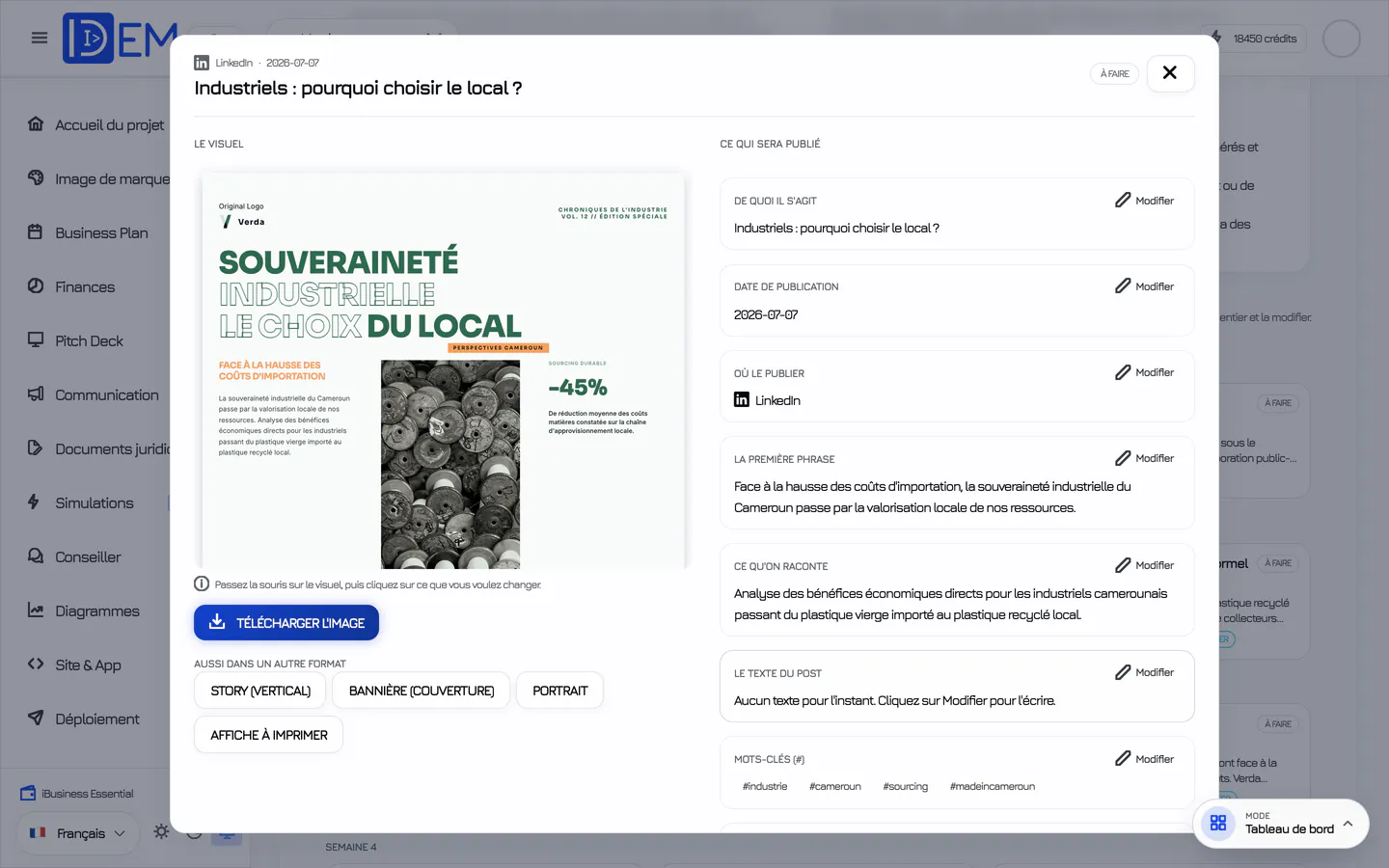 Verda's editorial calendar and generated social media posts